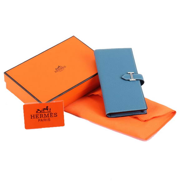 Cheap Fake Hermes Bearn Japonaise Bi-Fold A208 Blue - Click Image to Close